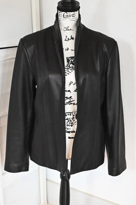 Chaqueta Moto NINE WEST Cuero Negra Cremallera Completa Grande De Colección Años 90 y2k Foto 1 de 4