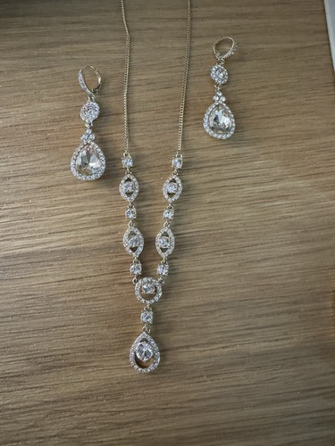 Givenchy Collana Cristallo Lariat 16" + 3" Estensore Tono Oro Set Con Orecchini