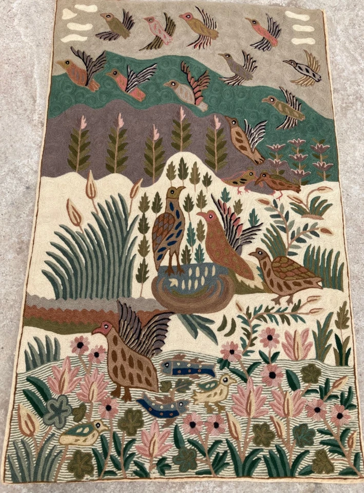 Alfombra bordada vintage hecha a mano tejida a mano cachemira crewel 119x74 cm Foto 1 de 4