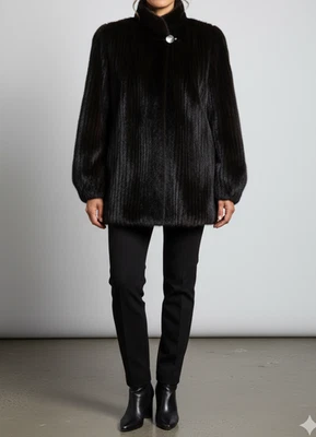 Lujosa Chaqueta Abrigo VISÓN PANA ALASKA Negra Vintage M LIMPIA Y Almacenada en Seco Foto 1 de 4