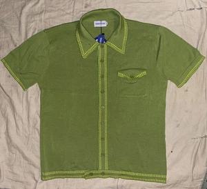 NWT Retro Oxknitstore Green Short Sleeve Rockabilly Button Sweater Knit Shirt XL - Picture 1 of 9