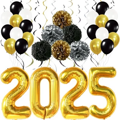 , Globos de Graduación Negro y Dorado - Paquete de 45 | 40 Pulgadas, Globos 2025 con... Foto 1 de 4