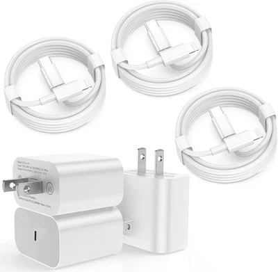 iPhone Fast Charger 6 Pack 3 pcs Apple Type C Wall Charger Block with 3 pcs 6FT - Image 1 of 4