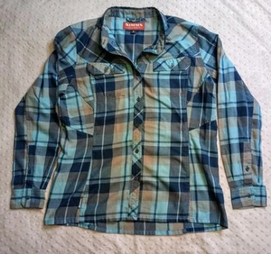 Simms Fishing Shirt Womens Large Lightweight Performance Blue Plaid Long Sleeve - Picture 1 of 8