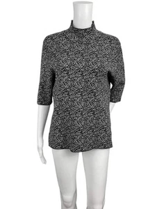Ann Taylor Sweater Womens L Black Speckled Mock Neck Elbow Sleeve Knit Pullover - Picture 1 of 11