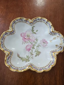 HAVILAND LIMOGES FRANKREICH ROSA BLUMEN ÜBERBACKENE SCHÜSSEL TELLER 8 3/4" ERSTAUNLICH - Bild 1 von 10