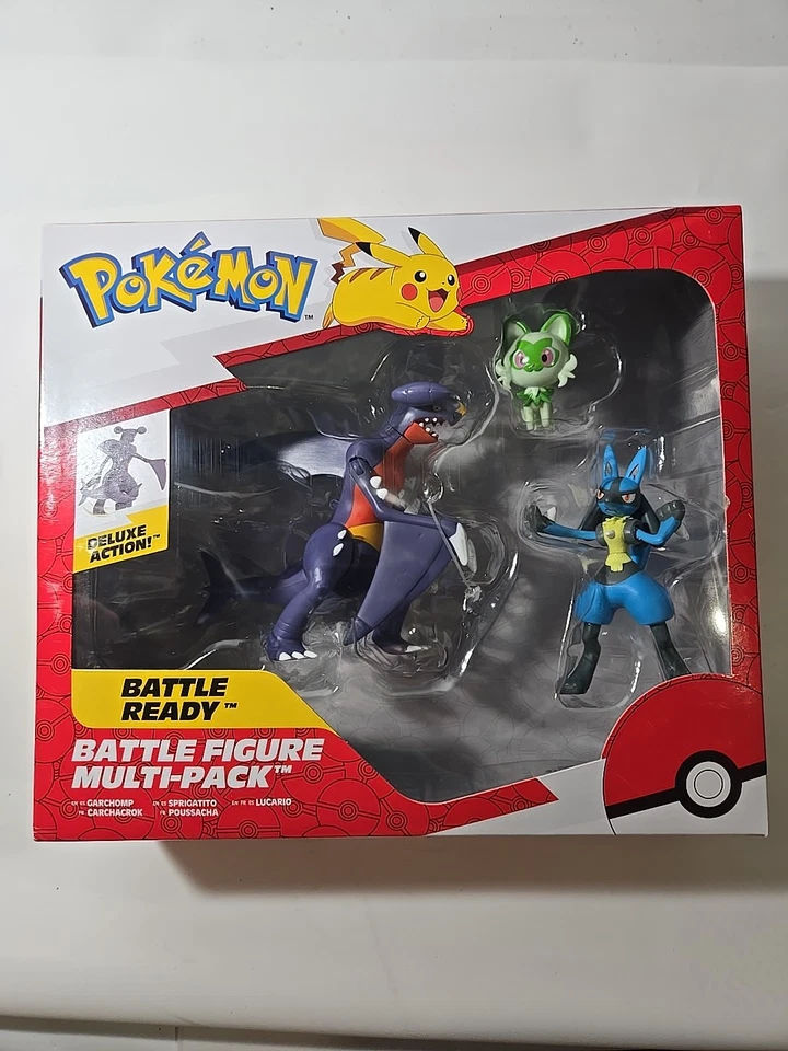 Pokemon Battle Ready 3pk Figures - Garchomp Sprigatito Lucario Pokémon