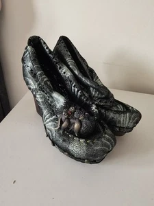 Irregular Choice Dark Green Sparkly Glitter Wedge Heels Sandals 3.5 - Picture 1 of 8