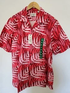 Mens Penguin Hawaiian Shirt XL Biking Red Fern Leaf Cotton Shirt 0344 - Picture 1 of 14