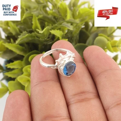 Black Friday Sale Natural London Blue Topaz Sterling Silver Band Ring Jewelry - Image 1 of 4