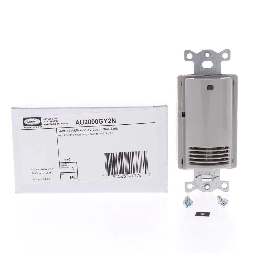 Interruptor sensor de ocupación gris Hubbell ultrasónico adaptable 2 circuitos AU2000GY2N Foto 1 de 1