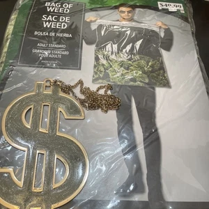 Bag Of Weed Costume Plus Metal Dollar Sign Chain. - Picture 1 of 3