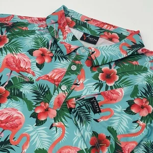 Yatta Golf Polo Shirt Men’s Sz L Flamingos All Over Print Performance Tropical - Picture 1 of 6