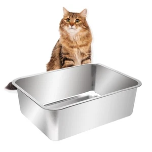 Extra Large Stainless Steel Open Cat Litter Box with High Sides, Metal Litter... - Picture 1 of 7