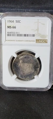 1964-P PCGS MS66 Kennedy Half Rainbow Toned Obverse 50C PQ Gem Beauty - Image 1 of 2