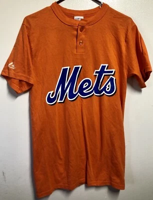 Camisa masculina vintage New York Mets Majestic 2 botões MLB Sm Who Is Frownfelter 7 - Imagem 1 de 4