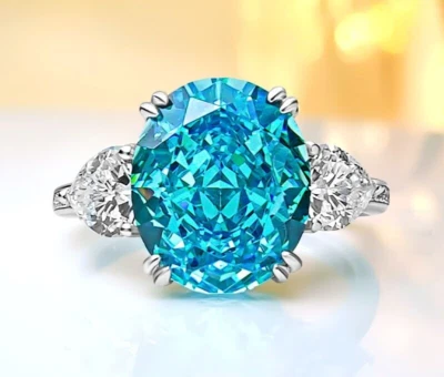 Anillo en forma de huevo de diamantes azules cultivados en laboratorio de 8 quilates Vermeil de oro de 18 quilates joyería única Foto 1 de 4