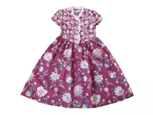 Vintage Girls Dress Old Fashioned Flower Print with Lace and Pockets, Handmade - Picture 1 of 9