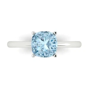 2Ct Cushion Cut Natural Sky Blue Topaz Solitaire Engagement Ring, 14K White Gold - Picture 1 of 11
