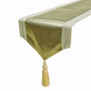 Decorative Table Runner Gold Faux Leather & Linen Tassels - Leather Goldsmith - Picture 1 of 2