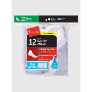 Hanes Men`s Ankle Socks, 186V12,12-Pack, 10-13, White (Shoe Size 6-12) - New - Picture 1 of 2