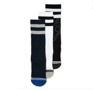 NWT Athletic Works 3 Pair Boys Black Blue White Crew Socks Sz S Shoe 4.5-8.5 - Picture 1 of 4