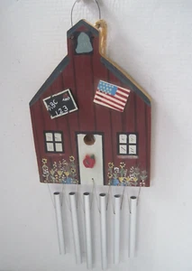 Wood Wind Chime Old Fashion School House Shaped Silver Ringing Chimes 11x8 VTG - Picture 1 of 9