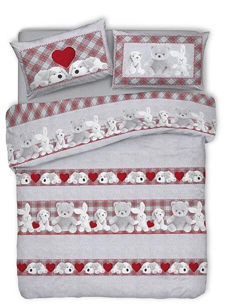 Parure copripiumino singolo matrimoniale orsetti cani coniglietto pupazzi grigio - Immagine 1 di 1