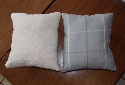 Pair of Gray Beige Plaid Stripe Print Throw Pillows  11 x 10 - Image 1 of 3