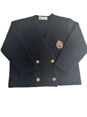 Cárdigan de lana vintage Saint James negro de doble botonadura con botones dorados y estampado Foto 1 de 4