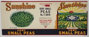 LABEL Sunshine Can Flach Brothers Cincinnati Very Small Peas - Picture 1 of 1