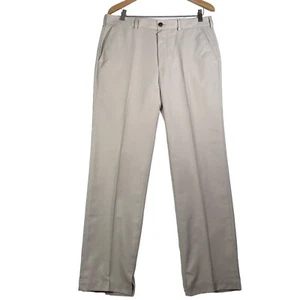 Pantaloni chino uomo Brooks Brothers Clark taglia 34x32 kaki chiaro piatto spacco davanti - Foto 1 di 12