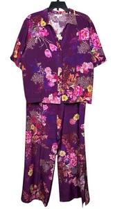 Johnny Was M Brooklyn Long Pajama PJ Set Floral Silk 2 Piece Shirt Pant Set - Picture 1 of 7