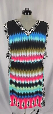 Vestido London Times Mujer Plus 18W Rayas Estampado Mixto Elastizado Cintura Cómodo Foto 1 de 4