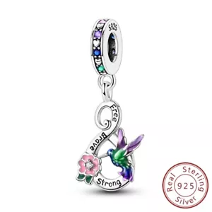 MULA 925 Sterling Silver DIY Charm CZ Enamel Hummingbird Power For WomenBracelet - Picture 1 of 9