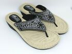 New Cliffs By Stone Mountain Carlotta Size 7 Black Leather Bling Thong Sandals