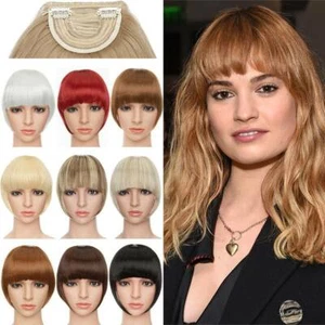 Flequillo de extensión de cabello natural con flecos con clip como peinado rubio humano EE. UU. - Imagen 1 de 29