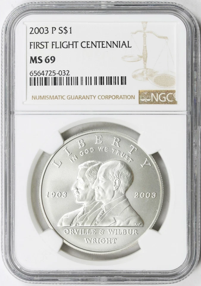 2003-P $1 First Flight Centennial Commemorative Silver Dollar NGC MS69 - Image 1 of 4