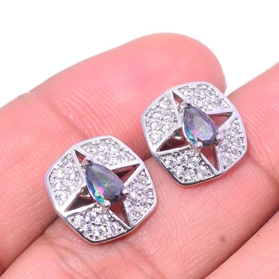 Brinco de prata esterlina 925 arco-íris Mystic Fire topázio e zircônia cúbica 0,70" E38 - Imagem 1 de 4