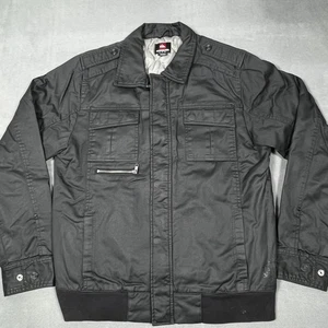 Quiksilver Jacket Mens XL Black Quilted Lined Snap Zip Epaulet Utility Pockets - Picture 1 of 13