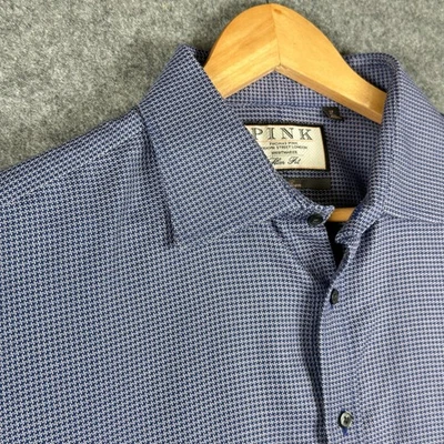Camisa Thomas Rosa Para Hombre 17" Cuello Azul Geométrico Manga Larga Calce Ajustado Jermyn St Foto 1 de 4