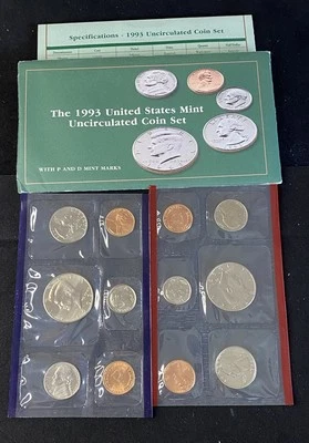 US Mint 1993 Uncirculated Coin Set Denver & Philadelphia OGP & COA Free Shipping - Image 1 of 2