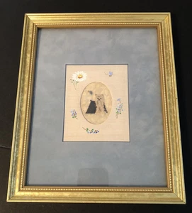 Vintage Yorkshire Terrier Petit Point Framed Art Needlepoint Cross Stitch Yorkie - Picture 1 of 3