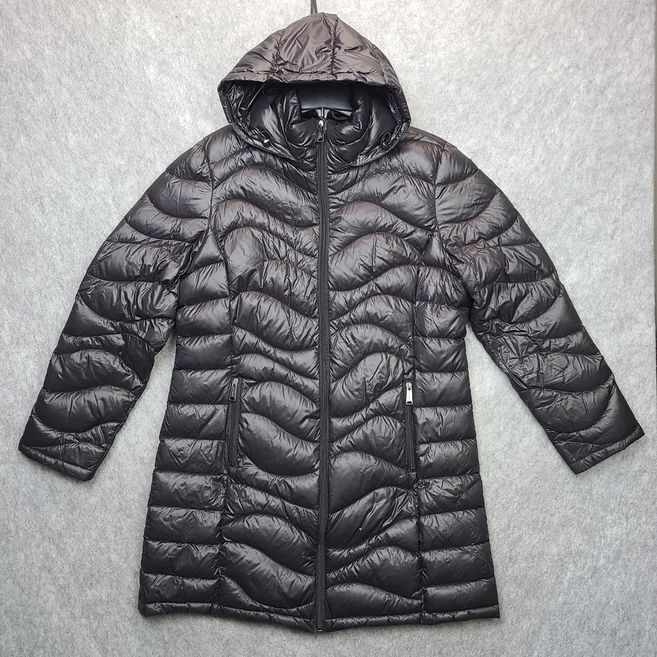 Maxi Chaqueta Andrew Marc Plumón Empacable Mujer XL Negra 650 Relleno Capucha Extraíble Foto 1 de 4