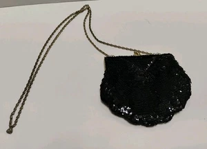 Schwarze Satin Perlen Pailletten Handtasche Milor Crossbody Abendtasche Vintage 80er - Bild 1 von 6