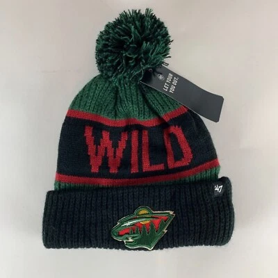Minnesota Wild NHL Black Green 47 Brand Knit Pom Beanie New - Image 1 of 4