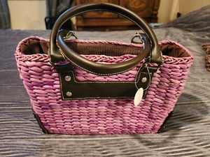 Woven Summer Beach Style Bag; Purple straw 12" x 8" - Picture 1 of 7