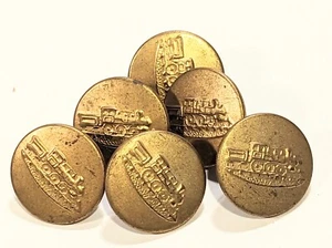 Set 6 Railroad Buttons Antique Vtg Wobble Shank 3/4" Brass Locamotive Cuff - Picture 1 of 9