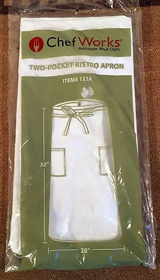 NIP 2 pocket white apron tie string barrista bistro 32" long 28" wide chef works - Image 1 of 4
