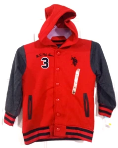 US Polo Assn. Boys Engine Red/Gary Hood Button Jacket Sz. 5/6 - Picture 1 of 4